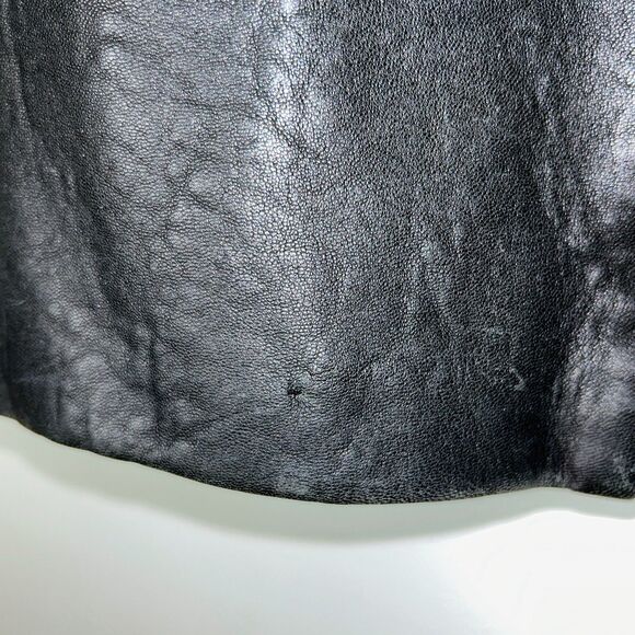 Express Vintage 90s Genuine Leather Black Mini Micro Skirt w/ Slit Women's 3 / 4 - Picture 9 of 11